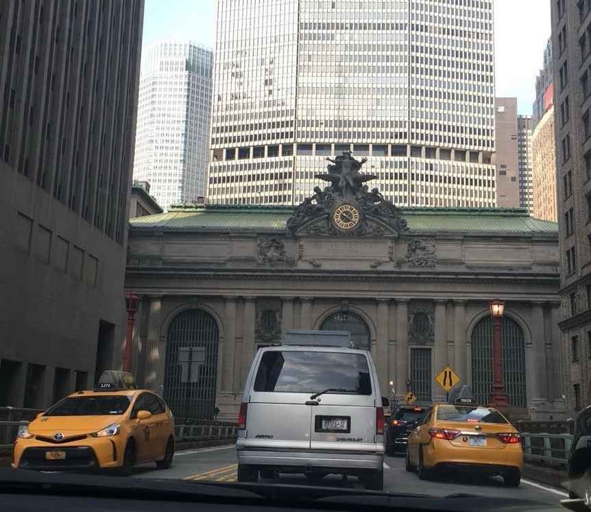 Grand Central Terminal from a cab window