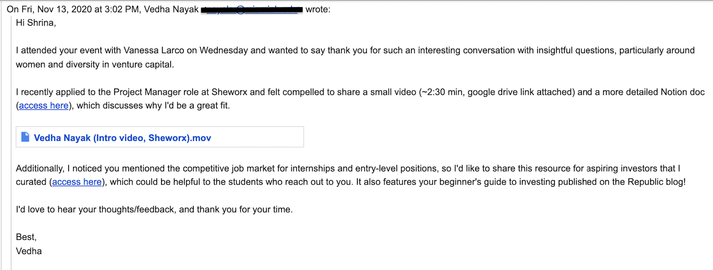 The email from SheWorx saying yes